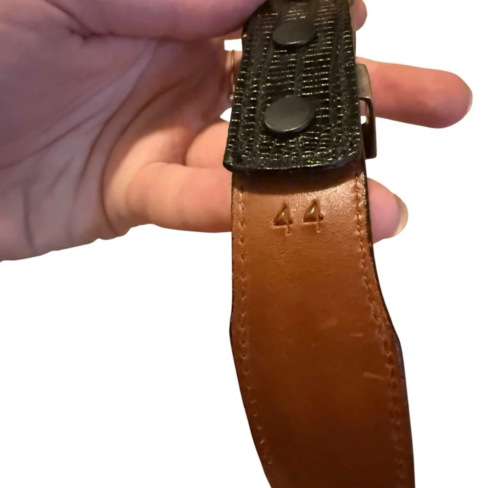 JW Cooper .925 Sterling Opal Inlay Black Lizard Skin Belt Size 44